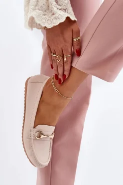 Damskie Boto Damskie Klasyczne Mokasyny Eko Skórzane Beżowe Demese