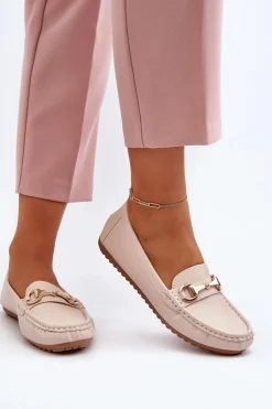 Damskie Boto Damskie Klasyczne Mokasyny Eko Skórzane Beżowe Demese