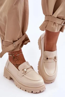 New Boto Damskie Klasyczne Mokasyny Na Platformie Beżowe Miracle