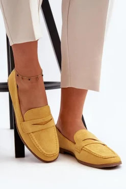 Discount Boto Damskie Klasyczne Mokasyny Żółte Olevin