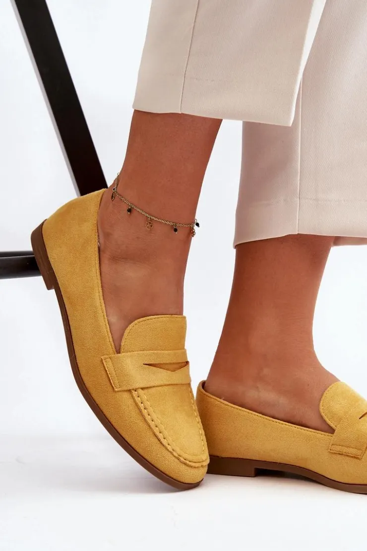 Discount Boto Damskie Klasyczne Mokasyny Żółte Olevin