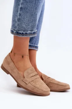 Boto Loafersy Damskie|Mokasyny Damskie Zamszowe*Damskie Klasyczne Mokasyny Ciemnobeżowe Olevin