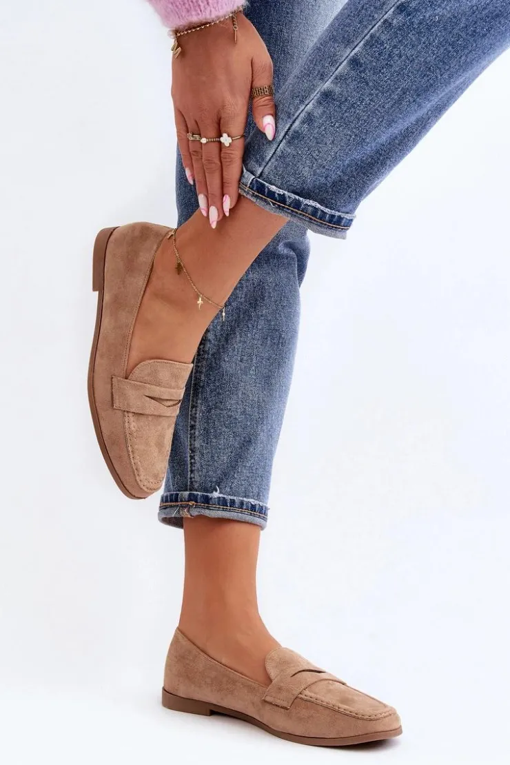 Boto Loafersy Damskie|Mokasyny Damskie Zamszowe*Damskie Klasyczne Mokasyny Ciemnobeżowe Olevin