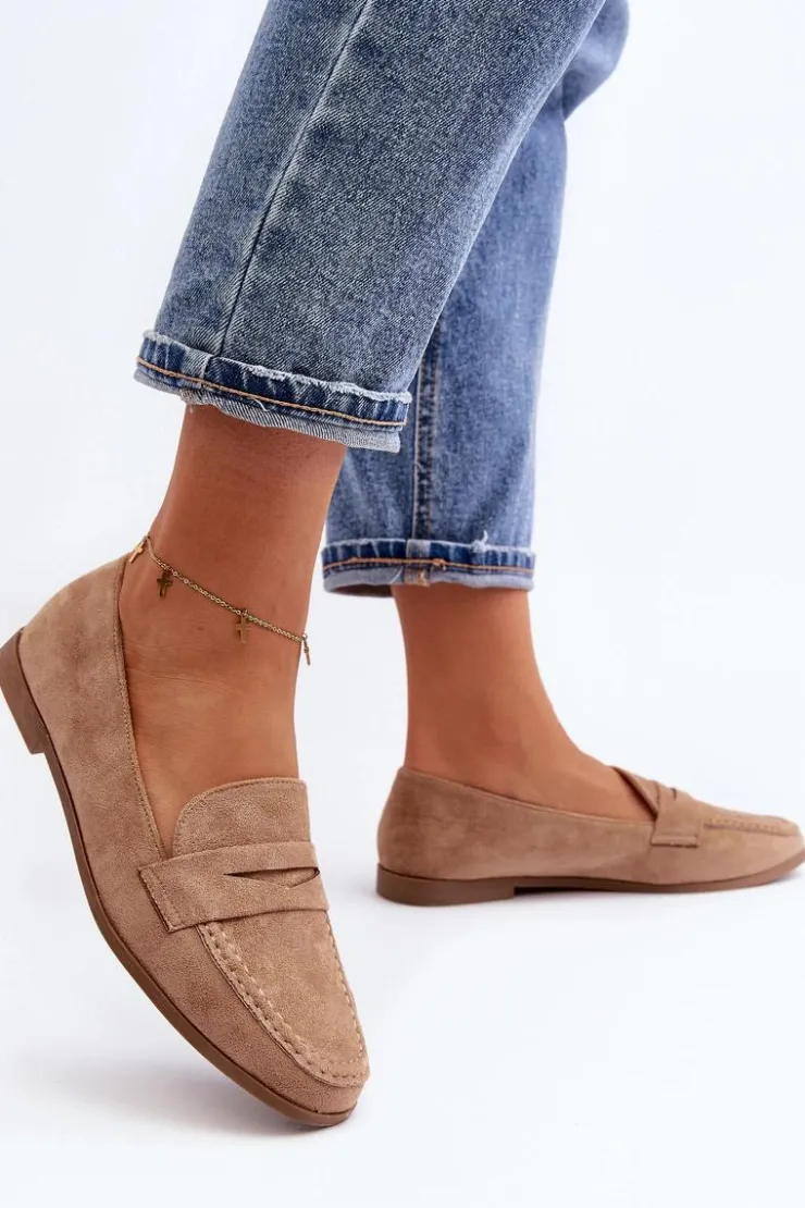 Boto Loafersy Damskie|Mokasyny Damskie Zamszowe*Damskie Klasyczne Mokasyny Ciemnobeżowe Olevin