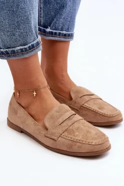 Boto Loafersy Damskie|Mokasyny Damskie Zamszowe*Damskie Klasyczne Mokasyny Ciemnobeżowe Olevin