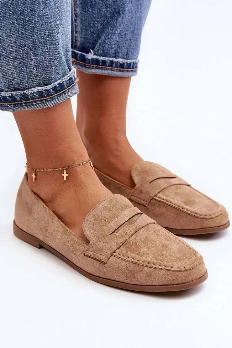 Boto Loafersy Damskie|Mokasyny Damskie Zamszowe*Damskie Klasyczne Mokasyny Ciemnobeżowe Olevin