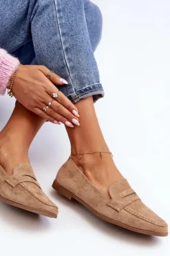 Boto Loafersy Damskie|Mokasyny Damskie Zamszowe*Damskie Klasyczne Mokasyny Ciemnobeżowe Olevin