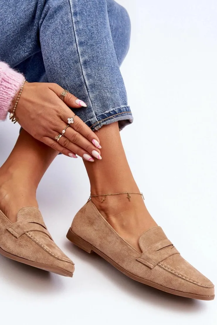 Boto Loafersy Damskie|Mokasyny Damskie Zamszowe*Damskie Klasyczne Mokasyny Ciemnobeżowe Olevin