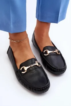 Boto Loafersy Damskie|Mokasyny Damskie Skórzane*Damskie Klasyczne Mokasyny Eko Skórzane Czarne Demese