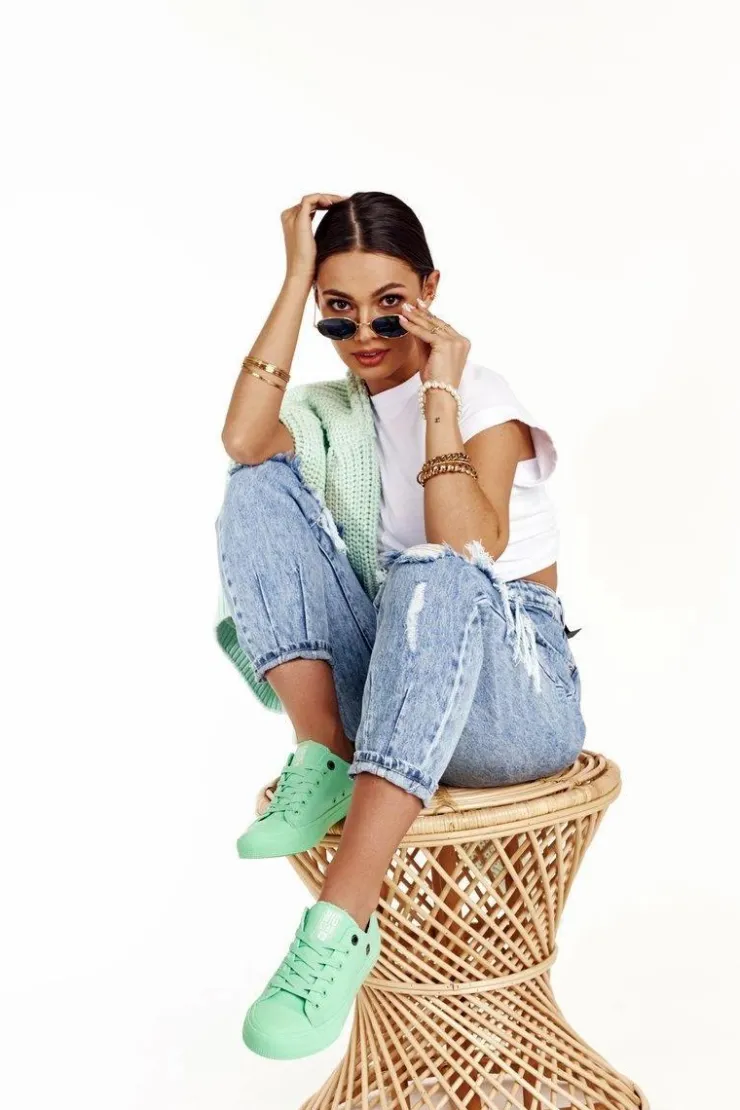 Big Star Shoes Trampki Damskie Big Star|Trampki Damskie Niskie*Damskie Klasyczne Niskie Trampki BIG STAR AA274030 Zielone