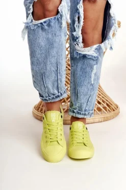 Big Star Shoes Trampki Damskie Big Star|Trampki Damskie Niskie*Damskie Klasyczne Niskie Trampki BIG STAR AA274012 Limonkowe