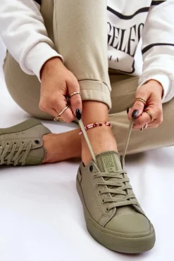 New Big Star Shoes Damskie Klasyczne Niskie Trampki Big Star LL274028 Zielone