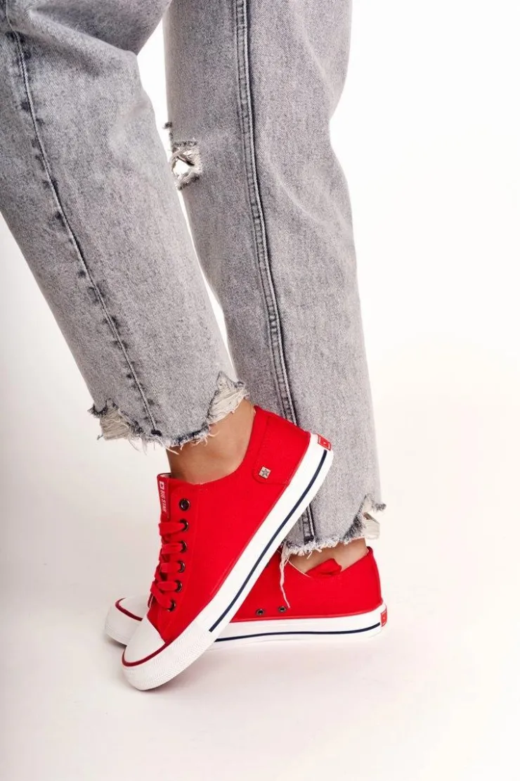 Clearance Big Star Shoes Damskie Klasyczne Niskie Trampki Big Star DD274339 Czerwone Czerwony