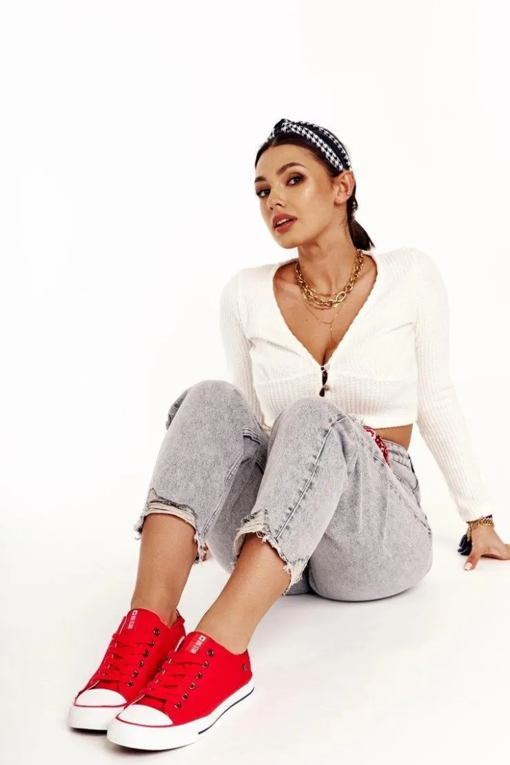 Clearance Big Star Shoes Damskie Klasyczne Niskie Trampki Big Star DD274339 Czerwone Czerwony