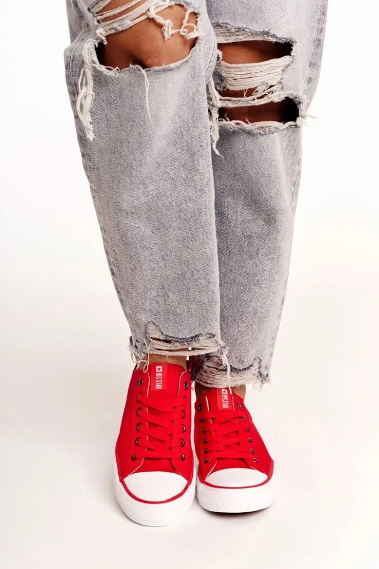 Clearance Big Star Shoes Damskie Klasyczne Niskie Trampki Big Star DD274339 Czerwone Czerwony