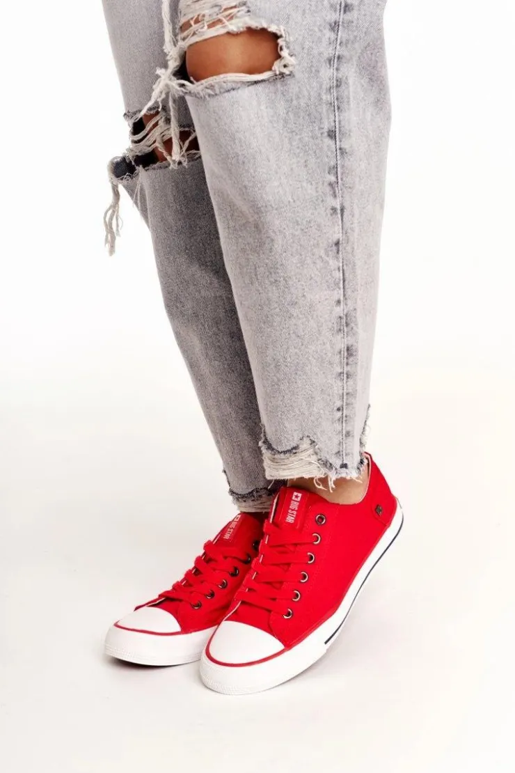 Clearance Big Star Shoes Damskie Klasyczne Niskie Trampki Big Star DD274339 Czerwone Czerwony