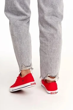 Clearance Big Star Shoes Damskie Klasyczne Niskie Trampki Big Star DD274339 Czerwone Czerwony