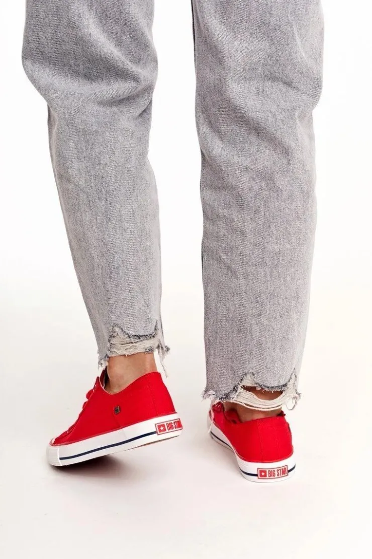 Clearance Big Star Shoes Damskie Klasyczne Niskie Trampki Big Star DD274339 Czerwone Czerwony