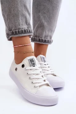 Damskie Big Star Shoes Damskie Klasyczne Niskie Trampki BIG STAR AA274010 Białe