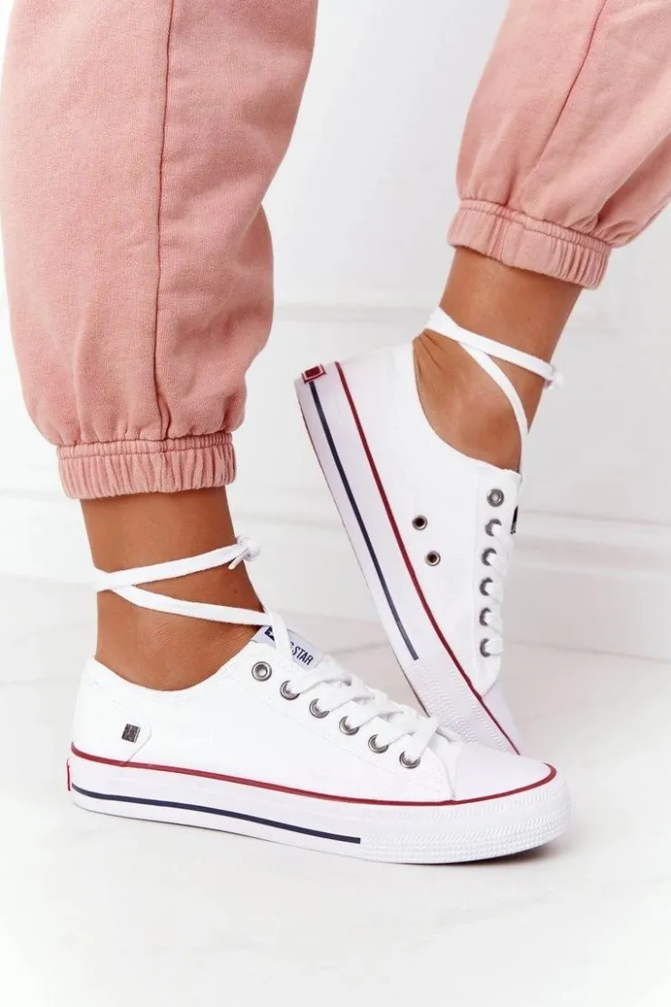 Big Star Shoes Trampki Damskie Big Star|Trampki Damskie Niskie*Damskie Klasyczne Niskie Trampki Big Star DD274336 Białe Biały