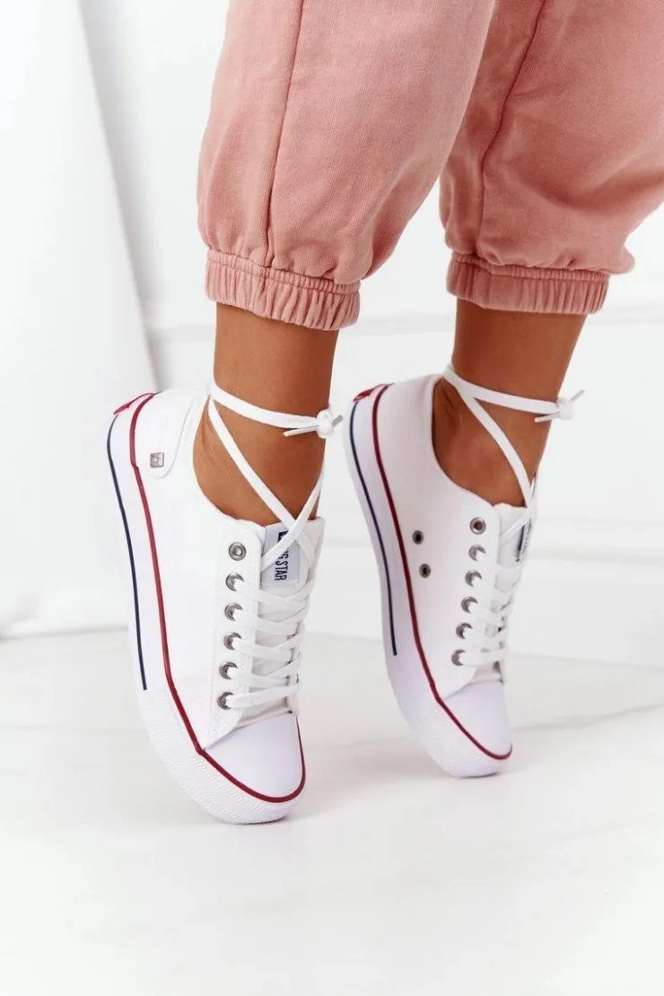 Big Star Shoes Trampki Damskie Big Star|Trampki Damskie Niskie*Damskie Klasyczne Niskie Trampki Big Star DD274336 Białe Biały