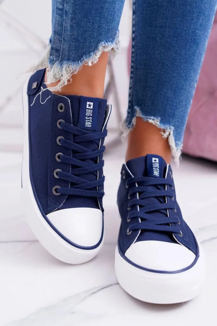 Big Star Shoes Trampki Damskie Big Star|Trampki Damskie Niskie*Damskie Klasyczne Niskie Trampki Big Star DD274335 Granatowe