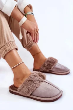 Boto Kapcie Klasyczne*Damskie Klasyczne Papcie Z Futerkiem Jasnobrązowe Lorine