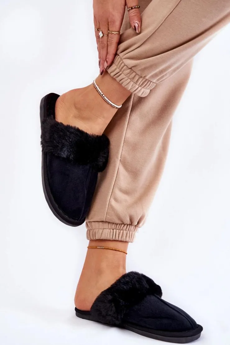 Boto Kapcie Klasyczne*Damskie Klasyczne Papcie Z Futerkiem Czarne Lorines