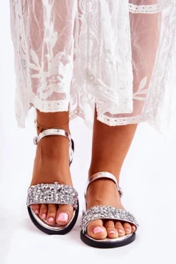 Boto Sandały Płaskie*Damskie Klasyczne Sandałki Z Ozdobami Srebrne Florella