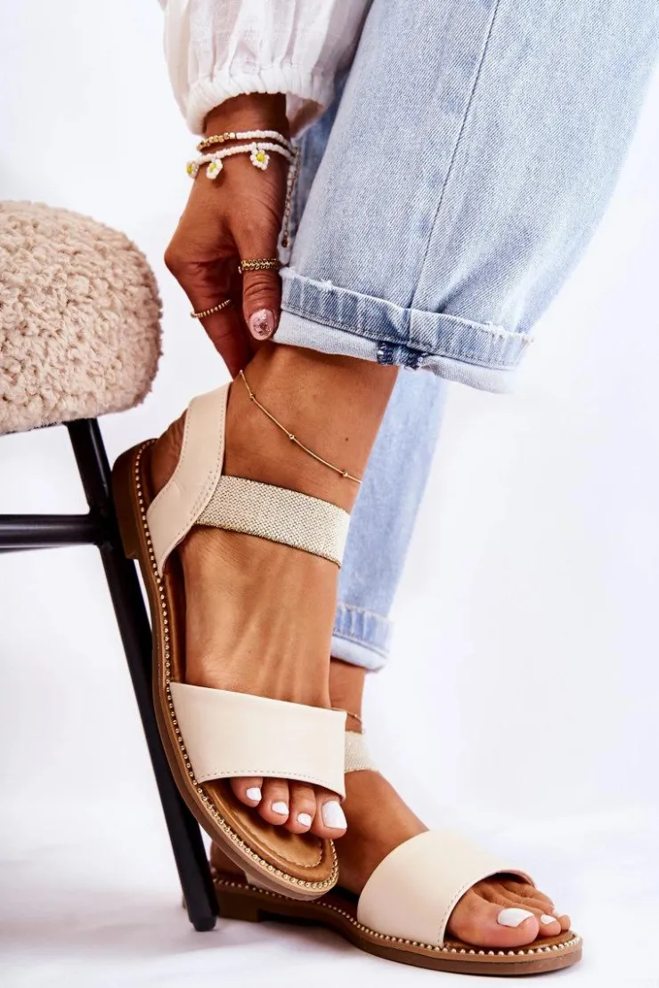 Outlet Evento Damskie Klasyczne Sandały Na Płaskim Obcasie Beżowe Catis