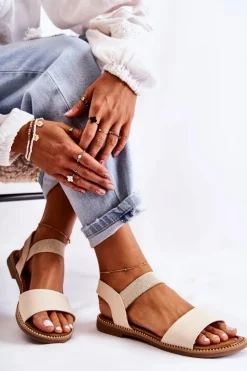 Outlet Evento Damskie Klasyczne Sandały Na Płaskim Obcasie Beżowe Catis