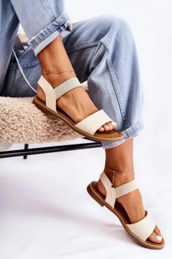 Outlet Evento Damskie Klasyczne Sandały Na Płaskim Obcasie Beżowe Catis