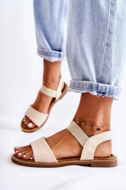 Outlet Evento Damskie Klasyczne Sandały Na Płaskim Obcasie Beżowe Catis