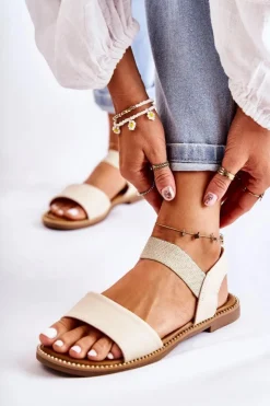 Outlet Evento Damskie Klasyczne Sandały Na Płaskim Obcasie Beżowe Catis