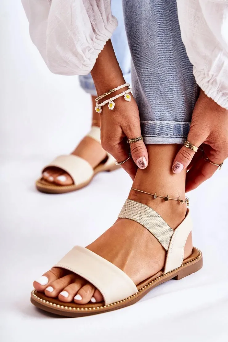 Outlet Evento Damskie Klasyczne Sandały Na Płaskim Obcasie Beżowe Catis