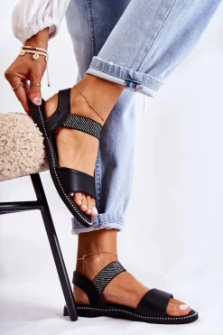 Damskie Evento Damskie Klasyczne Sandały Na Płaskim Obcasie Czarne Catis