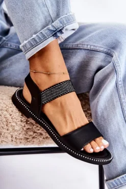 Damskie Evento Damskie Klasyczne Sandały Na Płaskim Obcasie Czarne Catis