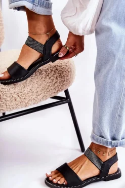 Damskie Evento Damskie Klasyczne Sandały Na Płaskim Obcasie Czarne Catis