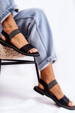 Damskie Evento Damskie Klasyczne Sandały Na Płaskim Obcasie Czarne Catis