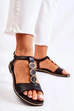Discount Evento Damskie Klasyczne Sandały Z Ozdobnym Paskiem Czarne Terina
