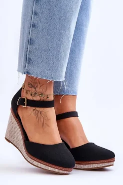 Boto Sandały Na Koturnie*Damskie Klasyczne Sandały Na Koturnie Czarne Malani