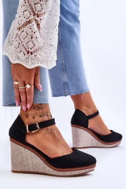 Boto Sandały Na Koturnie*Damskie Klasyczne Sandały Na Koturnie Czarne Malani