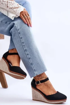 Boto Sandały Na Koturnie*Damskie Klasyczne Sandały Na Koturnie Czarne Malani