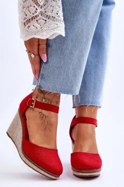 Boto Sandały Na Koturnie*Damskie Klasyczne Sandały Na Koturnie Czerwone Malani