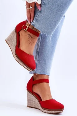 Boto Sandały Na Koturnie*Damskie Klasyczne Sandały Na Koturnie Czerwone Malani