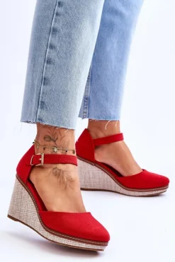 Boto Sandały Na Koturnie*Damskie Klasyczne Sandały Na Koturnie Czerwone Malani