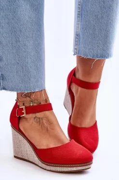 Boto Sandały Na Koturnie*Damskie Klasyczne Sandały Na Koturnie Czerwone Malani