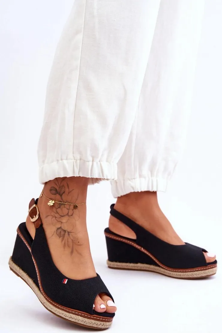 Damskie Boto Damskie Klasyczne Sandały Na Koturnie Czarne Katie