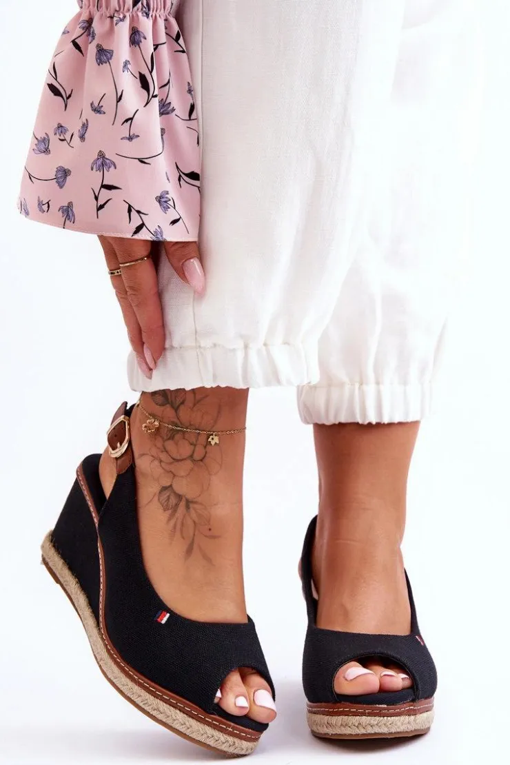 Damskie Boto Damskie Klasyczne Sandały Na Koturnie Czarne Katie