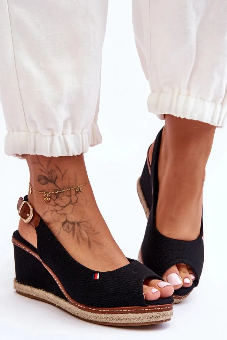 Damskie Boto Damskie Klasyczne Sandały Na Koturnie Czarne Katie